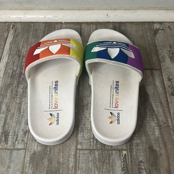 Adidas Slides Rainbow Pride Collection Size 5 - Picture 3 of 4